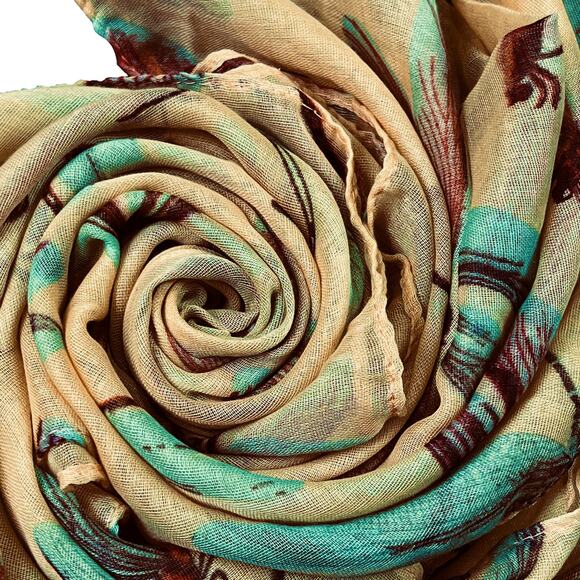 Peach Brown & Turquoise Dragonfly Infinity Scarf L 34" X W 20" - Picture 1 of 14